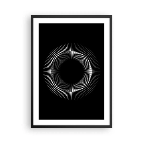 Plakat w czarnej ramie - Hipnotyzująca kompozycja świetlistego okręgu na czarnym tle - 50x70cm - Czarne Słońce - Nowoczesna dekoracja ścienna do salonu i sypialni ARTTOR