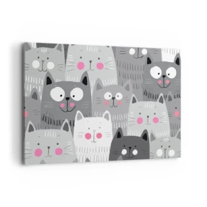 Obraz na płótnie - Zabawny wzór z kotami w odcieniach szarości - 120x80cm - Koci świat - Nowoczesna dekoracja ścienna do salonu, kuchni i sypialni ARTTOR
