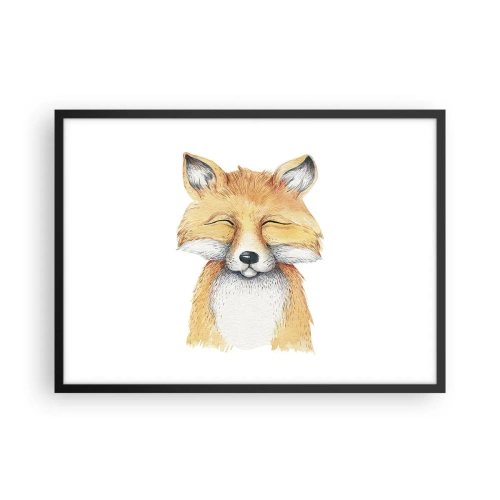 Plakat w czarnej ramie - Akwarelowy lis z uśmiechem w minimalistycznym stylu - 70x50cm - Lisie humory - Nowoczesna dekoracja ścienna do salonu i sypialni ARTTOR