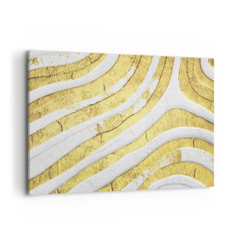 Obraz na płótnie - Złote i białe abstrakcyjne linie w fakturze 3D - 120x80cm - Kompozycja w bieli i złocie - Nowoczesna dekoracja ścienna do salonu, kuchni i sypialni ARTTOR