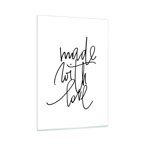 Obraz na szkle - Czarny napis "Made with love" na białym tle - 80x120cm - Najlepsza marka - Nowoczesna dekoracja ścienna do salonu i sypialni ARTTOR