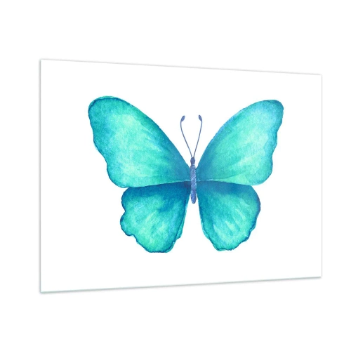Obraz na szkle - Niebieski motyl w stylu akwareli na białym tle - 100x70cm - Turkusowy z natury - Nowoczesna dekoracja ścienna do salonu, kuchni i sypialni ARTTOR