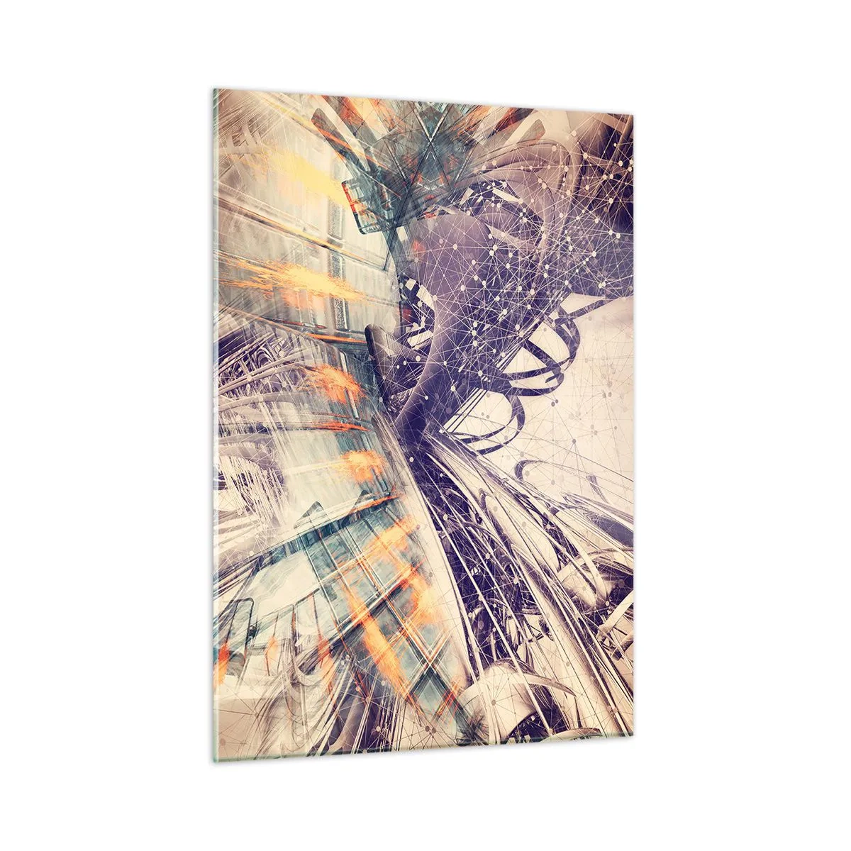 Obraz na szkle - Abstrakcyjna kompozycja z dynamicznymi liniami i kolorami - 50x70cm - W wielkim pędzie - Nowoczesna dekoracja ścienna do salonu, kuchni i sypialni ARTTOR