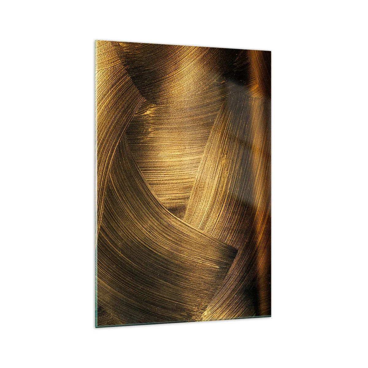 Obraz na szkle - Złote abstrakcyjne pociągnięcia pędzla - 70x100cm - W złotym labiryncie - Nowoczesna dekoracja ścienna do salonu i sypialni ARTTOR