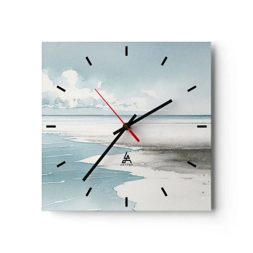 Zegar ścienny - Spokojne morze i plaża w jasnych odcieniach błękitu - 30x30cm - Łagodny przypływ - Nowoczesna dekoracja ścienna do salonu i sypialni ARTTOR