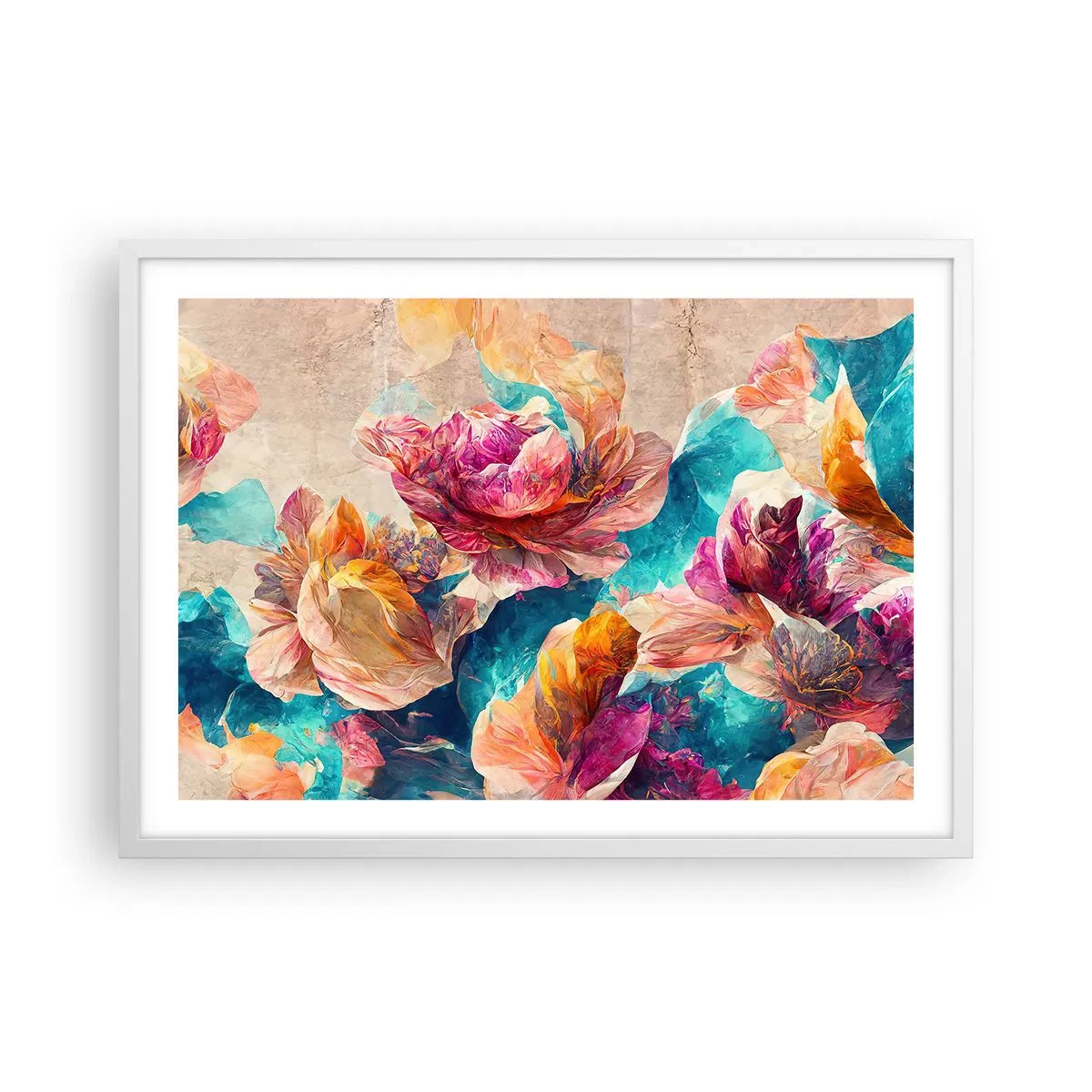 Plakat w białej ramie - Barwny przepych bukietu - 70x50 cm