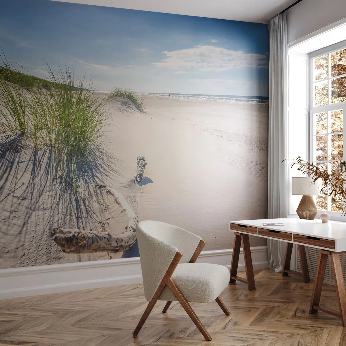 Fototapeta Premium Sand - Słoneczna plaża z wydmami i błękitnym niebem - 100x70cm - Najpiękniejsza? Bałtycka - Nowoczesna dekoracja ścienna do salonu, kuchni i sypialni ARTTOR