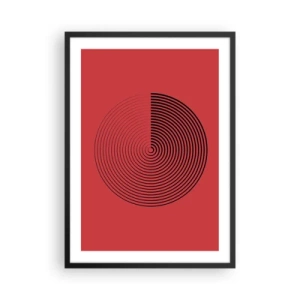 Plakat w czarnej ramie - Geometryczna spirala na czerwonym tle w stylu minimalistycznym - 50x70cm - Ruch kolisty - Nowoczesna dekoracja ścienna do salonu i sypialni ARTTOR