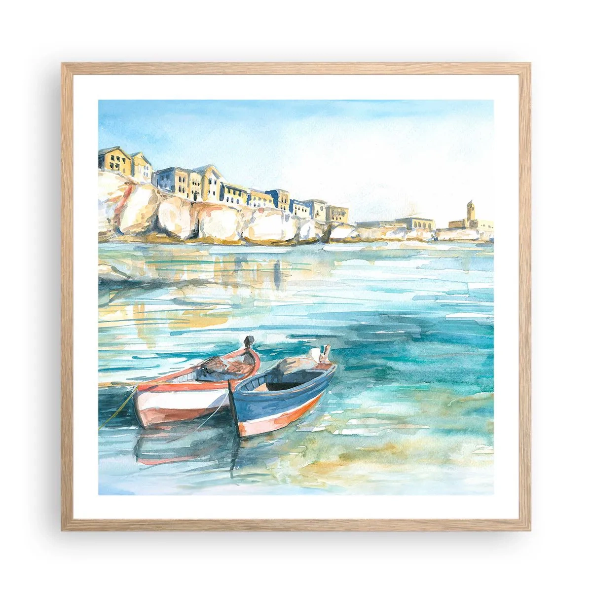 Plakat w ramie jasny dąb - Pejzaż w lazurze - 60x60 cm