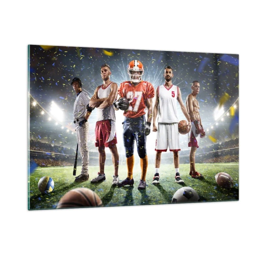 Obraz na szkle - Sportowcy różnych dyscyplin na stadionie w świetle reflektorów - 120x80cm - Gladiatorzy boisk - Nowoczesna dekoracja ścienna do salonu, kuchni i sypialni ARTTOR