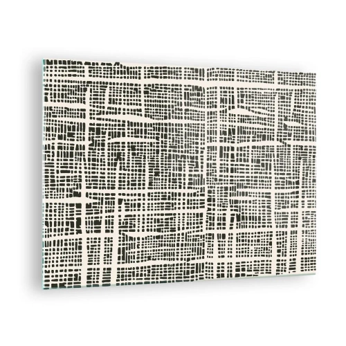 Obraz na szkle - Czarno-biała abstrakcja przypominająca siatkę z punktów - 70x50cm - Kompozycja utkana - Nowoczesna dekoracja ścienna do salonu i sypialni ARTTOR