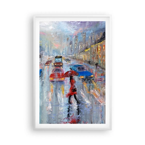 Plakat w białej ramie - Deszczowe popołudnie w mieście - 61x91 cm