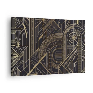 Obraz na płótnie - Złote geometryczne wzory na czarnym tle w stylu art deco - 70x50cm - Koncepty, idee, plany - Nowoczesna dekoracja ścienna do salonu i sypialni ARTTOR