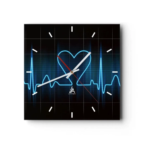 Zegar ścienny - Linia życia z sercem na tle monitoringu medycznego w odcieniach niebieskiego - 30x30cm - W rytmie serca - Nowoczesna dekoracja ścienna do salonu i sypialni ARTTOR