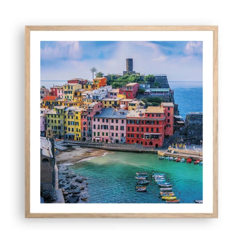 Plakat w ramie jasny dąb - Śródziemnomorskie magiczne miasteczko - 60x60 cm