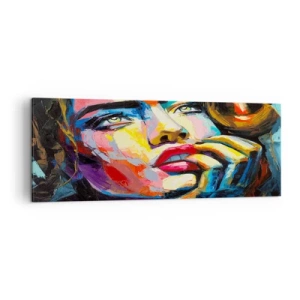 Obraz na płótnie - Kolorowy portret kobiety w stylu ekspresjonistycznym - 140x50cm - Marzenia jak ptaki szybują po niebie - Nowoczesna dekoracja ścienna do salonu i sypialni ARTTOR
