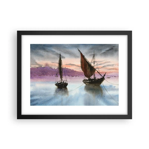 Plakat w czarnej ramie - Wieczór w porcie - 40x30 cm
