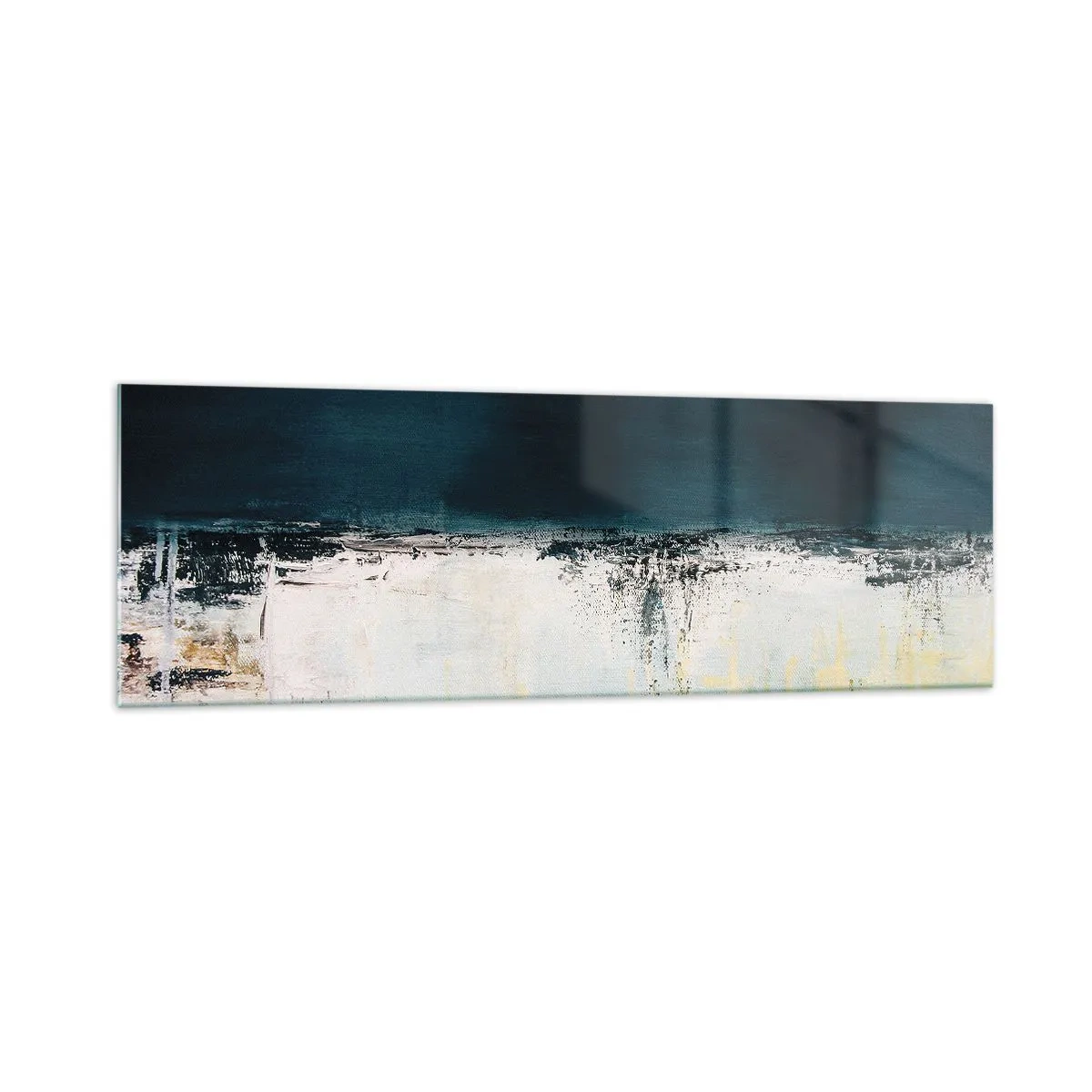 Obraz na szkle - Abstrakcyjna horyzontalna kompozycja w tonacjach granatu i bieli - 160x50cm - Kompozycja horyzontalna - Nowoczesna dekoracja ścienna do salonu i sypialni ARTTOR