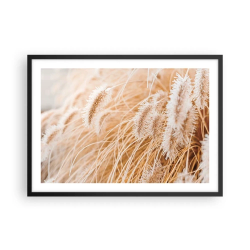 Plakat w czarnej ramie - Zbliżenie na złote, delikatne trawy w promieniach słońca - 70x50cm - Złoty szelest traw - Nowoczesna dekoracja ścienna do salonu i sypialni ARTTOR