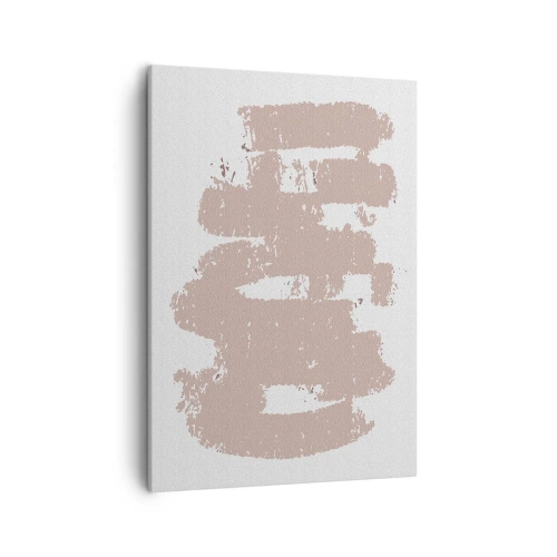 Obraz na płótnie - Minimalistyczna kompozycja z beżowymi pociągnięciami pędzla na jasnym tle - 50x70cm - Abstrakcja w łagodnym różu - Nowoczesna dekoracja ścienna do salonu, kuchni i sypialni ARTTOR