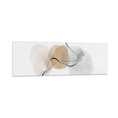 Obraz na szkle - Minimalistyczna abstrakcja w odcieniach beżu i szarości - 160x50cm - Powietrzne paciorki - Nowoczesna dekoracja ścienna do salonu i sypialni ARTTOR