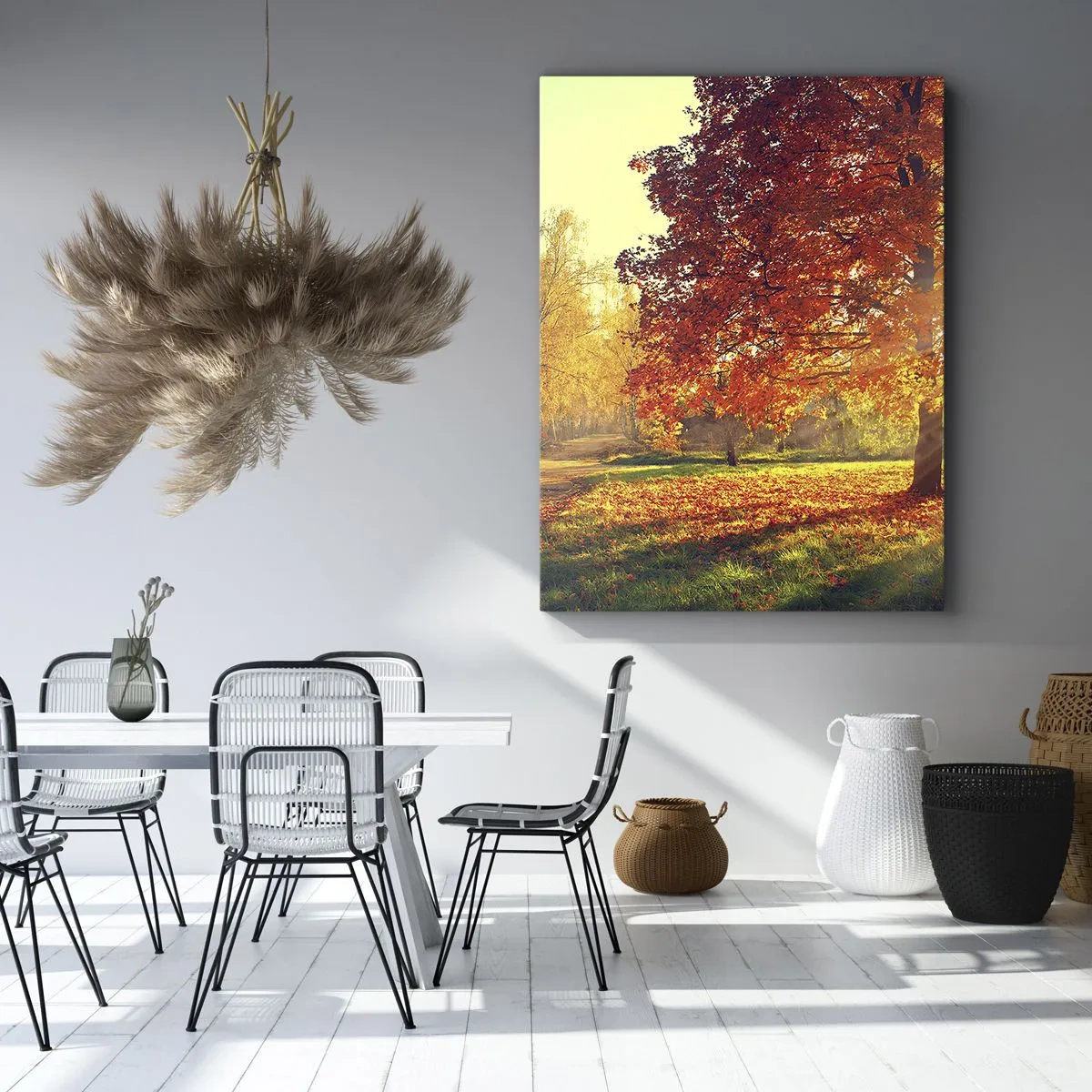 Obraz na płótnie - Jesienne drzewo w promieniach słońca - 50x70cm - Rude jest piękne - Nowoczesna dekoracja ścienna do salonu, kuchni i sypialni ARTTOR