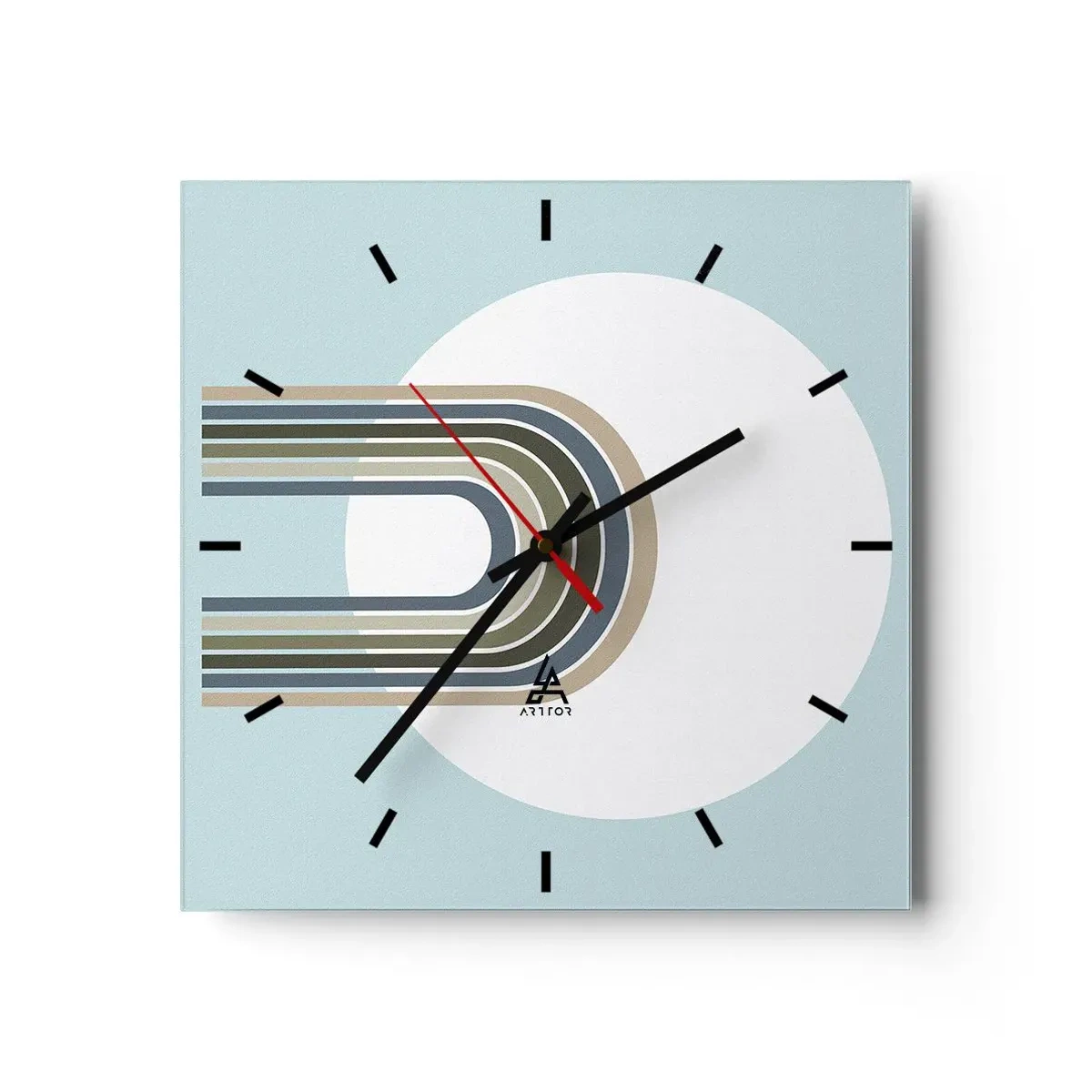 Zegar ścienny - Minimalistyczna kompozycja z okręgiem i liniami na pastelowym tle - 30x30cm - Nieodparte przyciąganie - Nowoczesna dekoracja ścienna do salonu i sypialni ARTTOR