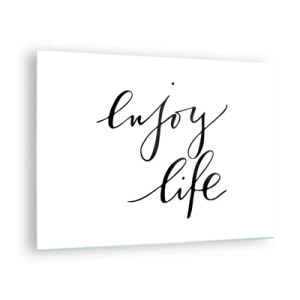 Obraz na szkle - Minimalistyczny napis 'Enjoy life' w czerni na białym tle - 70x50cm - Nic dodać… - Nowoczesna dekoracja ścienna do salonu i sypialni ARTTOR