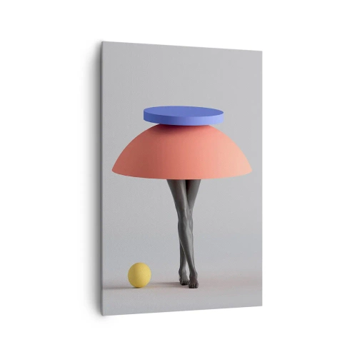 Obraz na płótnie - Abstrakcyjna kompozycja geometryczna z nogami i kulą - 80x120cm - Kompozycja surrealistyczna - Nowoczesna dekoracja ścienna do salonu i sypialni ARTTOR