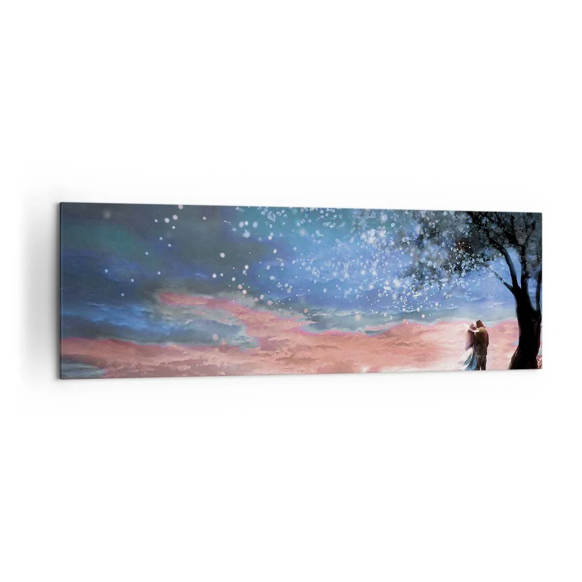 Obraz na płótnie - Romantyczna scena pary pod pełnią księżyca - 160x50cm - Gwiaździsty spektakl - Nowoczesna dekoracja ścienna do salonu i sypialni ARTTOR