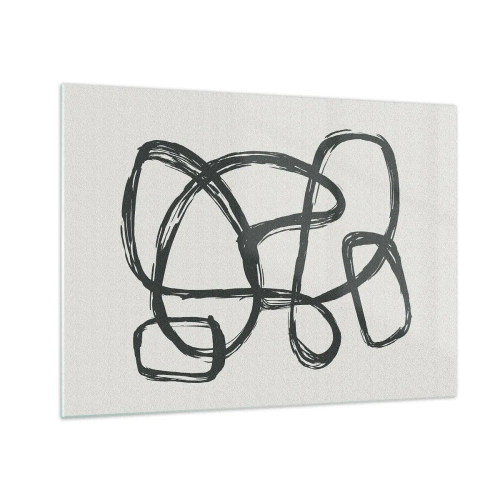 Obraz na szkle - Czarne pętle i linie tworzące abstrakcyjną kompozycję na białym tle - 70x50cm - Zapętlona abstrakcja - Nowoczesna dekoracja ścienna do salonu i sypialni ARTTOR