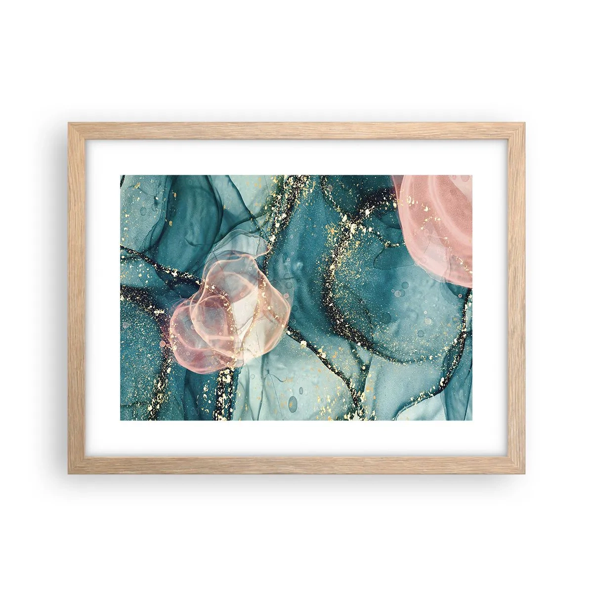 Plakat w ramie jasny dąb - Jedwabny błękit, tiulowy róż - 40x30 cm