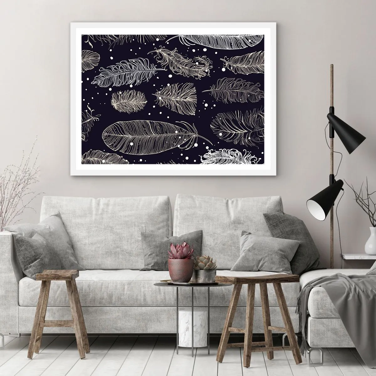 Plakat w białej ramie - Pierzasta koronka - 50x40 cm