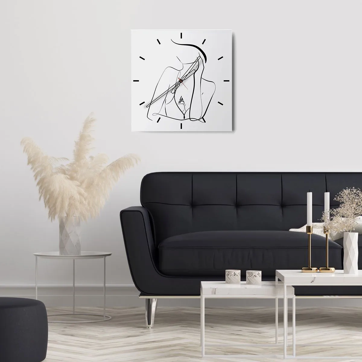 Zegar ścienny - Delikatny szkic kobiecej sylwetki w minimalistycznym stylu - 30x30cm - Na fali marzeń - Nowoczesna dekoracja ścienna do salonu i sypialni ARTTOR