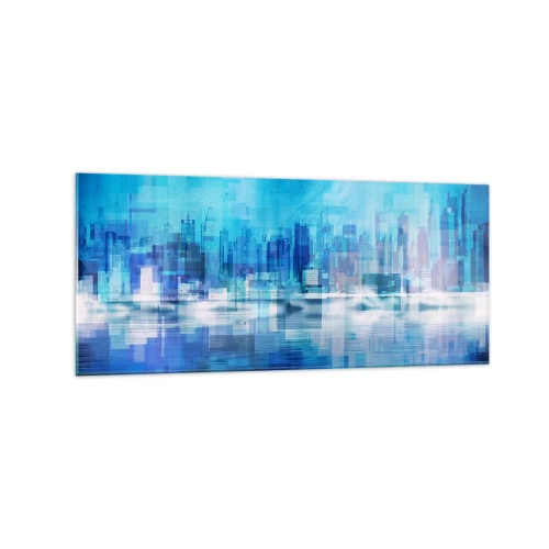 Obraz na szkle - Abstrakcyjna panorama miasta w odcieniach błękitu - 120x50cm - Zatopione w błękicie - Nowoczesna dekoracja ścienna do salonu i sypialni ARTTOR
