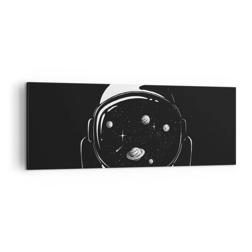 Obraz na płótnie - Astronautyczny hełm z widokiem na kosmos w minimalistycznym stylu - 140x50cm - Niezły widok - Nowoczesna dekoracja ścienna do salonu i sypialni ARTTOR