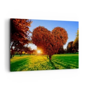 Obraz na płótnie - Drzewo w kształcie serca w jesiennej scenerii - 100x70cm - I jak nie kochać jesieni - Nowoczesna dekoracja ścienna do salonu, kuchni i sypialni ARTTOR