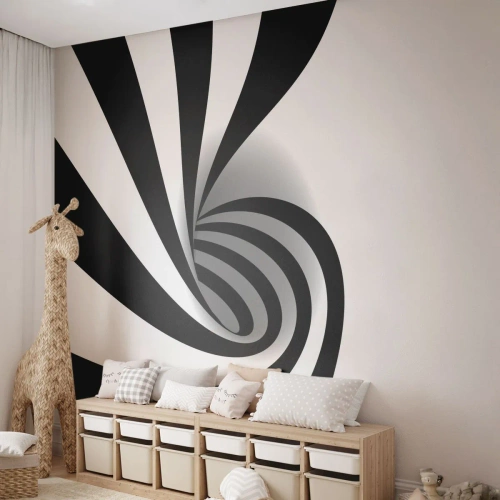 Fototapeta Premium Canvas - Abstrakcyjny czarno-biały wir optyczny - 100x70cm - A jednak się kręci - Nowoczesna dekoracja ścienna do salonu i sypialni ARTTOR