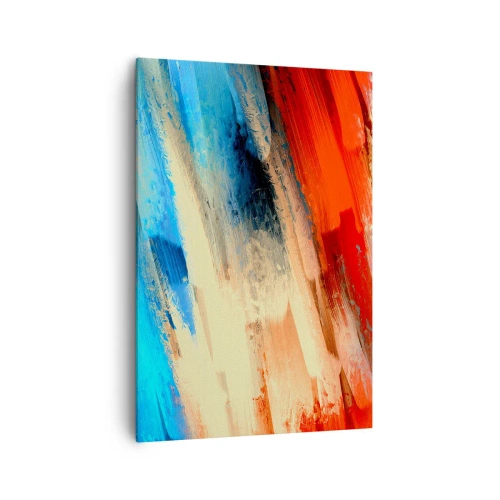 Obraz na płótnie - Abstrakcyjny pociągnięcie pędzla w odcieniach niebieskiego i pomarańczu - 70x100cm - Kaskada barw - Nowoczesna dekoracja ścienna do salonu i sypialni ARTTOR