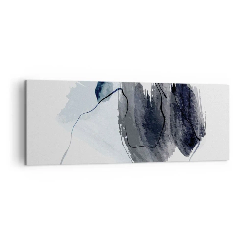 Obraz na płótnie - Abstrakcyjna kompozycja w odcieniach szarości i błękitu - 140x50cm - Intensywność i ruch - Nowoczesna dekoracja ścienna do salonu i sypialni ARTTOR