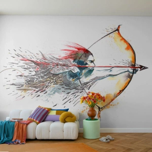 Fototapeta Premium Canvas - Mityczny wojownik z ognistym łukiem - Abstrakcja, Strzelec, Strzał Z Łuku - 400x280 cm