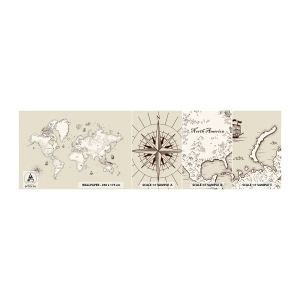 Fototapeta Próbka Samoprzylepna Deluxe Sticker - Podróż dookoła świata - Mapa Świata, Kontynenty, Statek Piracki - 100x30 cm