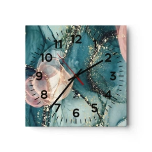 Zegar ścienny - Jedwabny błękit, tiulowy róż - 40x40 cm