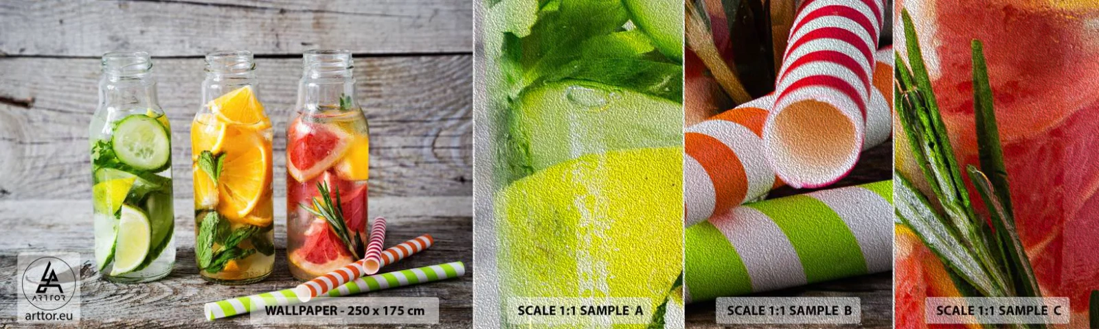 Fototapeta Próbka Premium Sand - Zdrowe z natury - Gastronomia, Owocowy Napój, Owoce - 100x30 cm