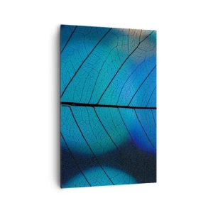 Obraz na płótnie - Zbliżenie na niebieski liść z widocznym detalem żyłek - 80x120cm - Misterna budowa - Nowoczesna dekoracja ścienna do salonu i sypialni ARTTOR
