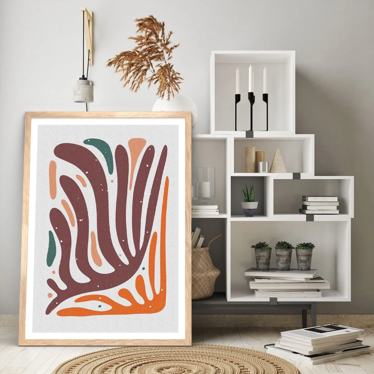 Plakat w ramie jasny dąb - Kompozycja organiczna promienista - 50x70 cm