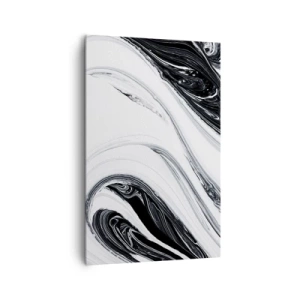 Obraz na płótnie - Czarno-biała abstrakcja z dynamicznymi liniami i wirami - 80x120cm - Połączenie przeciwieństw - Nowoczesna dekoracja ścienna do salonu i sypialni ARTTOR