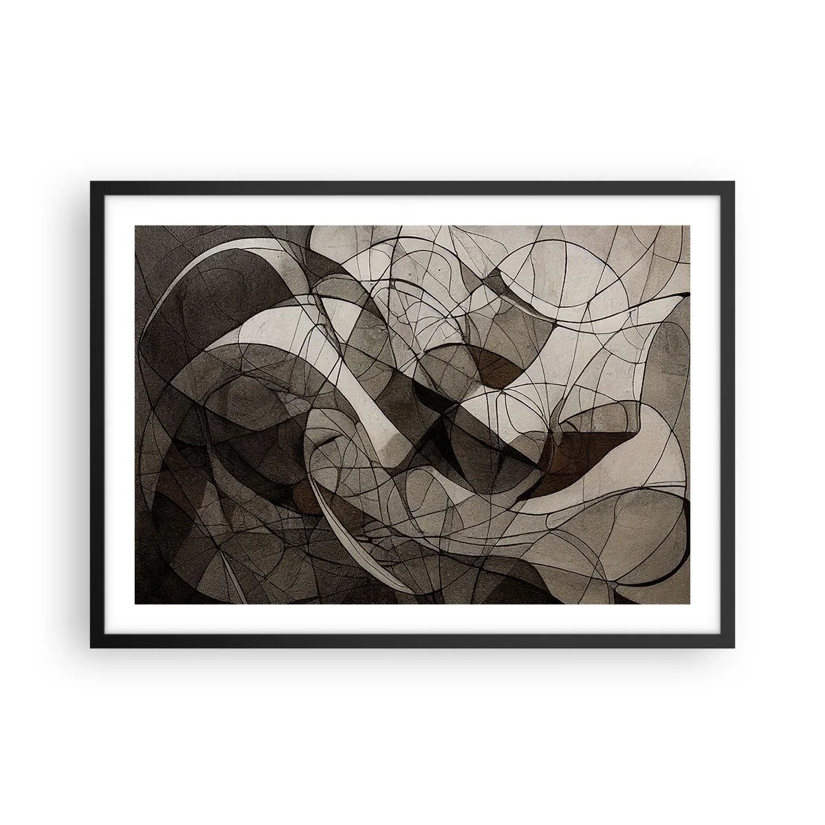 Plakat w czarnej ramie - Abstrakcyjny wzór w brązowych i ziemistych tonach - 70x50cm - Cyrkulacja barw ziemi - Nowoczesna dekoracja ścienna do salonu i sypialni ARTTOR