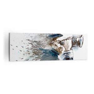 Obraz na płótnie - Kapitan z lornetką w dynamicznej akwarelowej scenie - 160x50cm - Dziesięć w skali Beauforta! - Nowoczesna dekoracja ścienna do salonu i sypialni ARTTOR