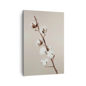 Obraz na płótnie - Gałązka bawełny na beżowym tle - 70x100cm - U źródła miękkości - Nowoczesna dekoracja ścienna do salonu i sypialni ARTTOR